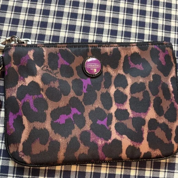 Coach Ocelot Print Wristlet with Purple Accent - Picture 2 of 7